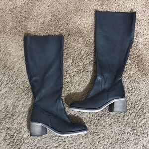 NEW Free People Essential Tall Slouch  Leather Knee-High Boots Navy Size 8 Boho